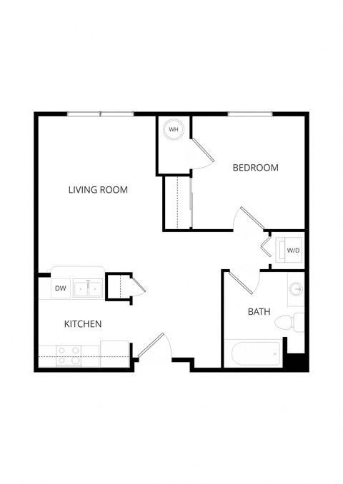 Floor plan for 1 bed, 1 bath, 586 sqft